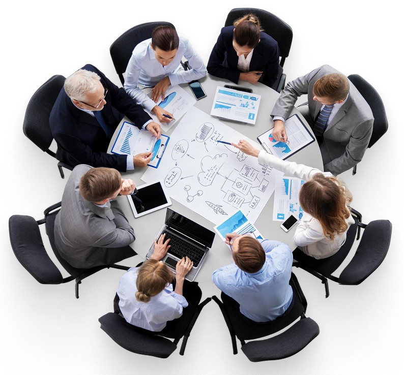 Business meeting overhead view